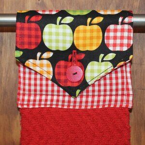 APPLE HAND TOWEL RED, BLACK, YELLOW GREEN BUFFALO CHECK HANDMADE HANGING KITCHEN